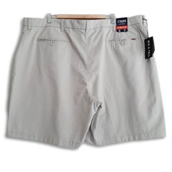 CHAPS Big & Tall Flat Front Stretch Comfort Waist Shorts Gray Beige Men's Sz 48 - Picture 2 of 14